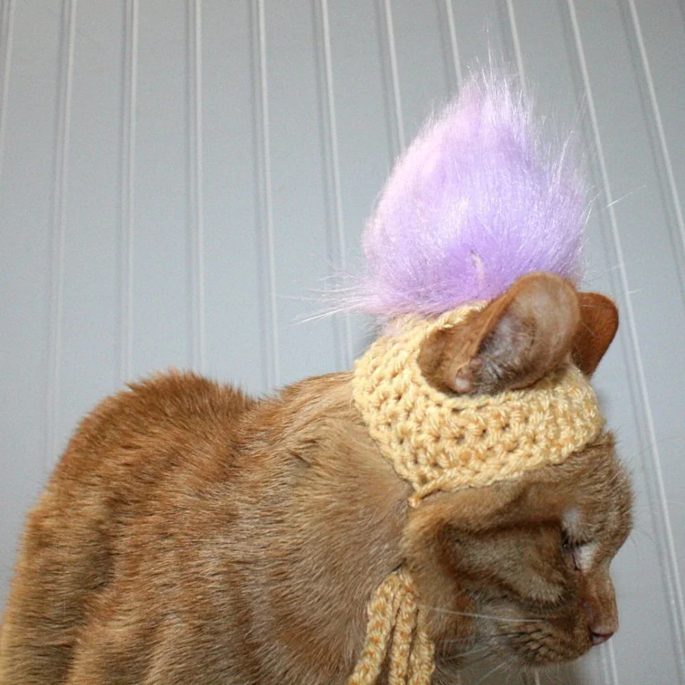 HAND CRAFTED Hat Crochet Troll Hair Wig Cat Hat Costume Photo Prop